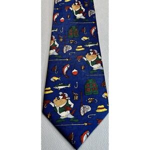VTG Looney Tunes Yosemite Sam Fishing‎ Necktie Warner Bros 2002 Blue Cartoon Tie